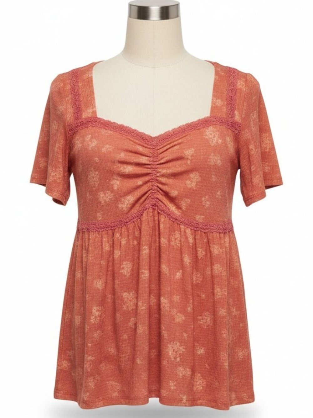 Orange Waffle Babydoll Top 1X